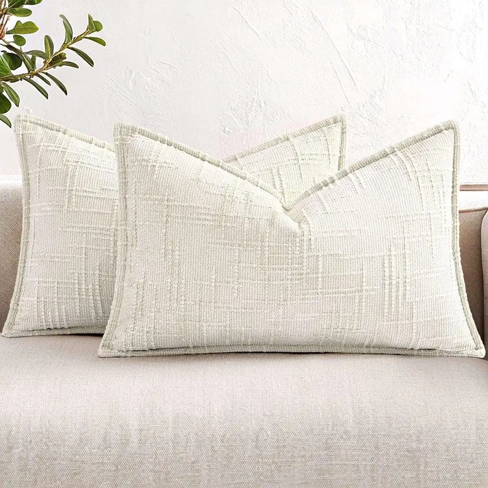 decorUhome Chenille Throw Pillow Covers 12x20 Set of 2, Cream White