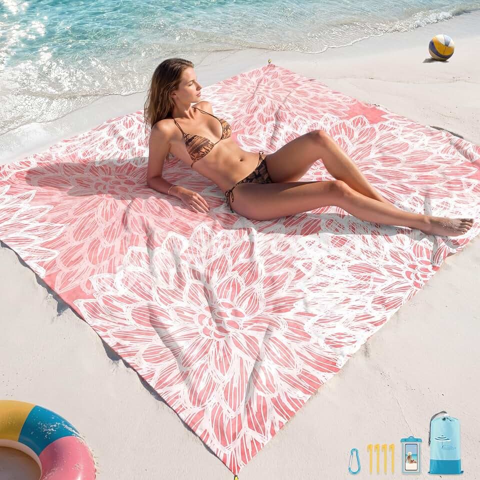 Beach Blanket Sandproof Waterproof Oversized 78"x81"/10'x9' Compact mat
