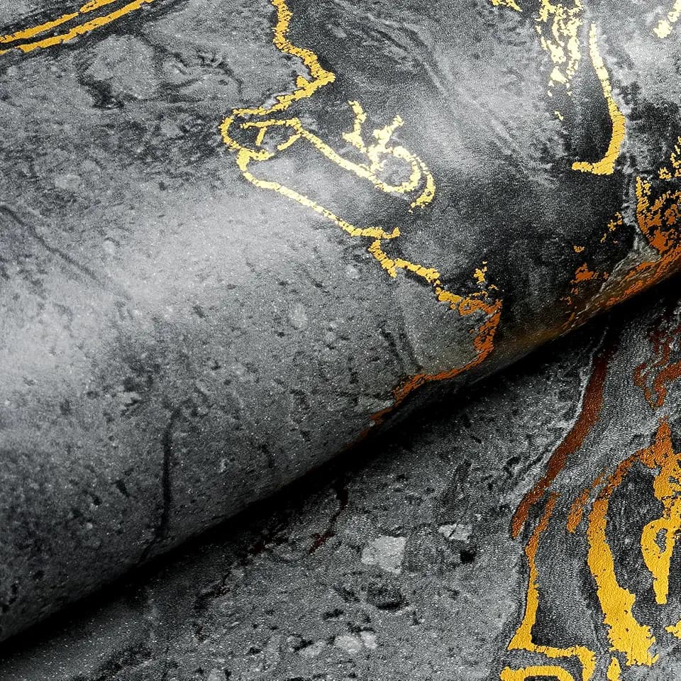 Livelynine 15.8x197 Thick Marble Wallpaper Peel and Stick Gold & Black Contact Paper for Countertops Waterproof Self Adhesive Covering Renter Friendly Counter Top Covers Kitchen Vinyl Wrap Laminate