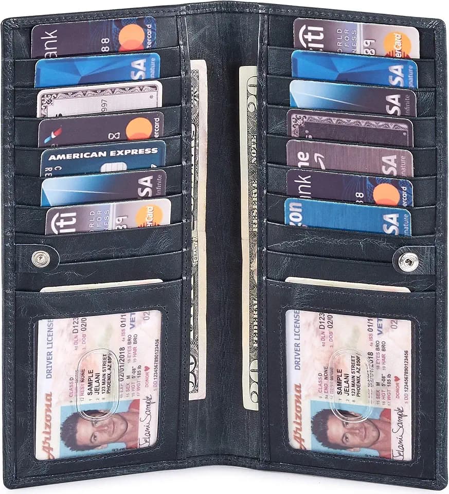 Long Wallet for Men Women Leather Slim Bifold RFID Blocking Card Holder
