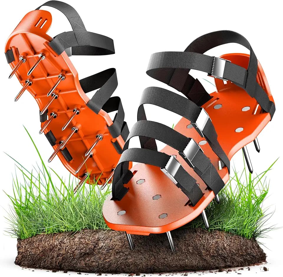 GRÜNTEK Rasenlüfter-Nagelschuhe für gesündere Rasenflächen, rutschfestes, rostfreie Dornen, zum Rasen Vertikutieren und Aerifizieren, Rasen-Belüfter-Sandalen Rasenlüfterschuhe