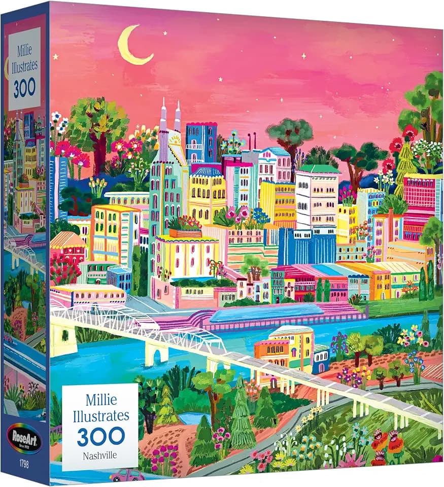 RoseArt - Millie Illustrates - Nashville - 300 Piece Jigsaw Puzzle – Vibrant Cityscape Artwork, Fun & Relaxing Puzzle for Adults