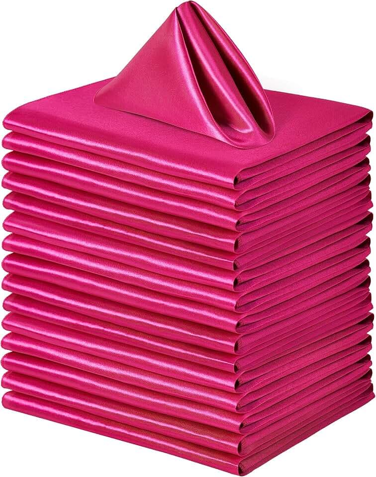 Square Satin Dinner Napkins, 20x20 Inches, Rose Red, 50 Pack