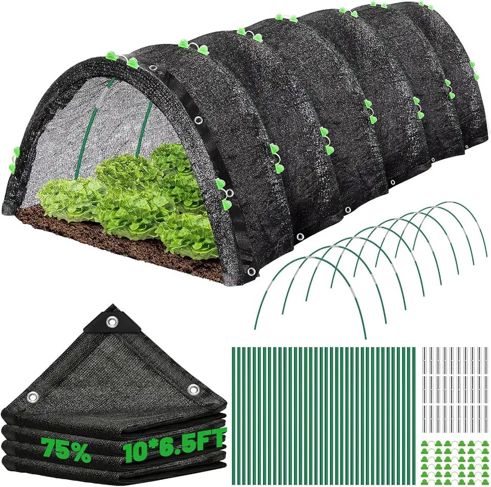 10 X 6.5FT 75% Garden Shade Cloth with Hoops, Plant Shade Cloth Garden