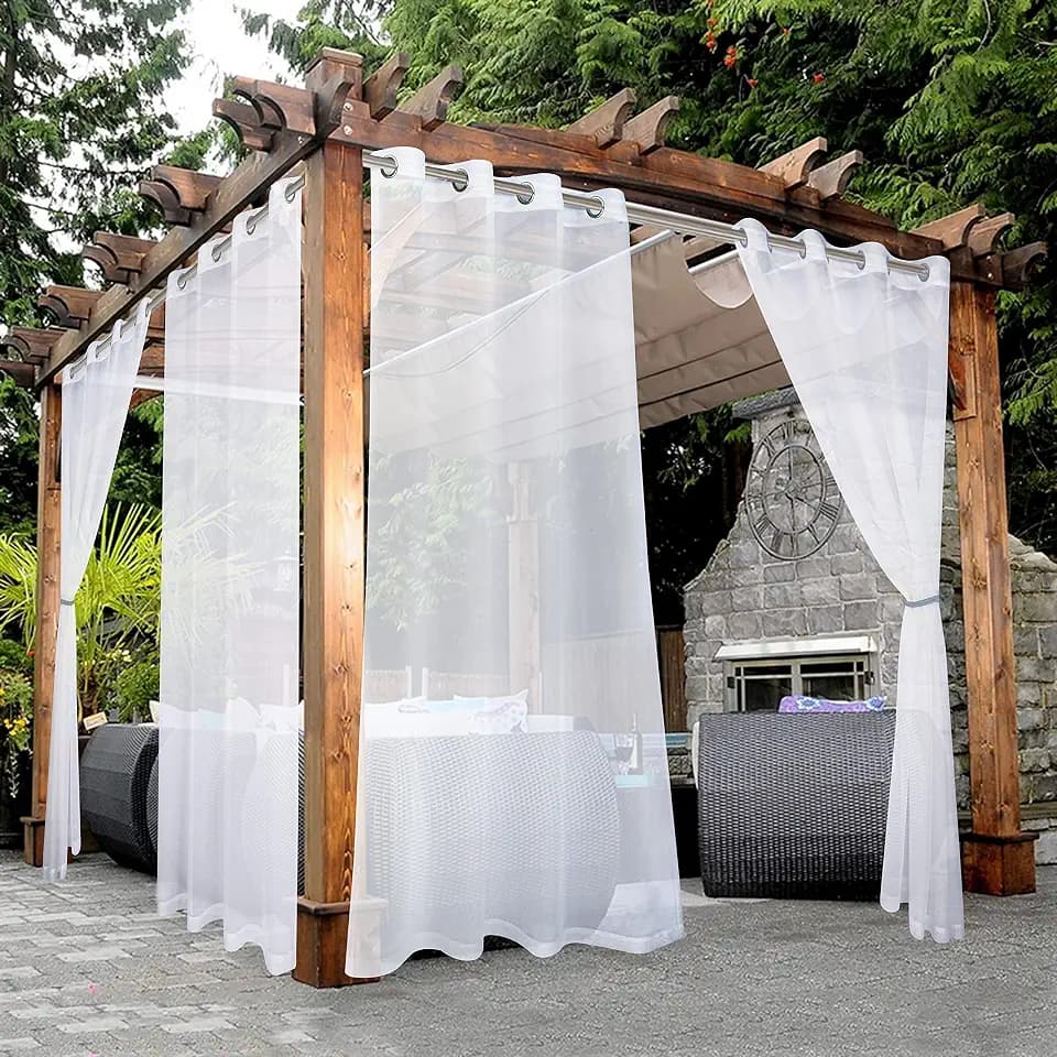 BONZER White Outdoor Sheer Curtains for Patio Waterproof 2 Panels
