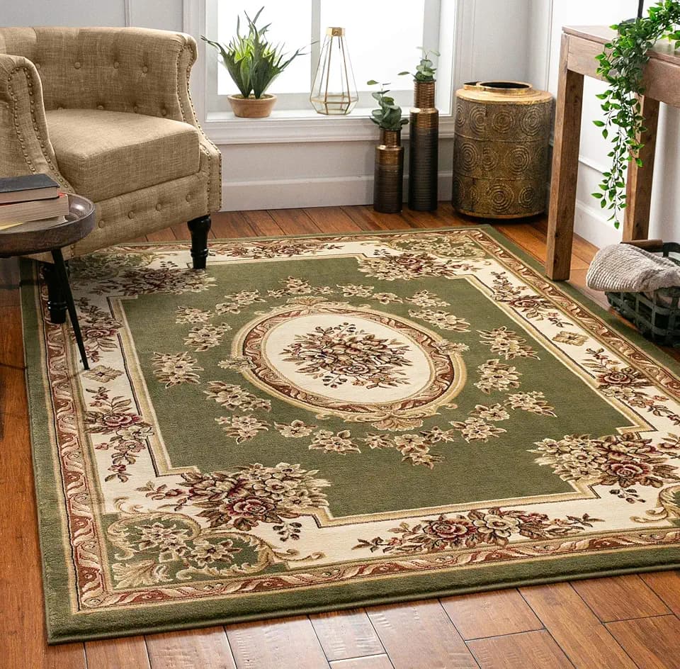 Well Woven Pastoral Medallion Green French Area Rug European Formal Traditional (5'3" x 7'3") Easy Clean Shed Free Modern Classic Thick Soft Plush Living Dining Room Area Rug