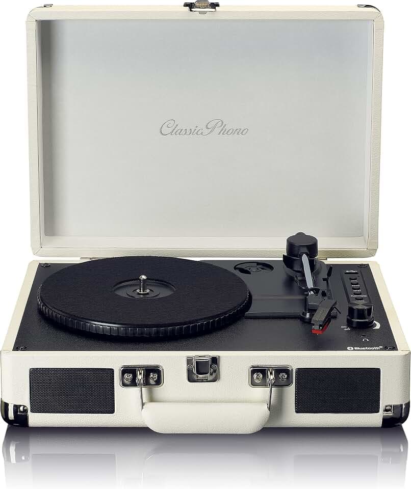 Lenco Classic Phono TT-115 Plattenspieler - Kofferplattenspieler - Bluetooth - USB - 3 Geschwindigkeiten - Direktaufnahme auf USB ohne PC - Riemenantrieb - creme