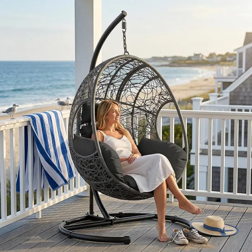 KEIKI Hanging Egg Chair with Stand Outdoor, 400LBS Capacity, Grey
