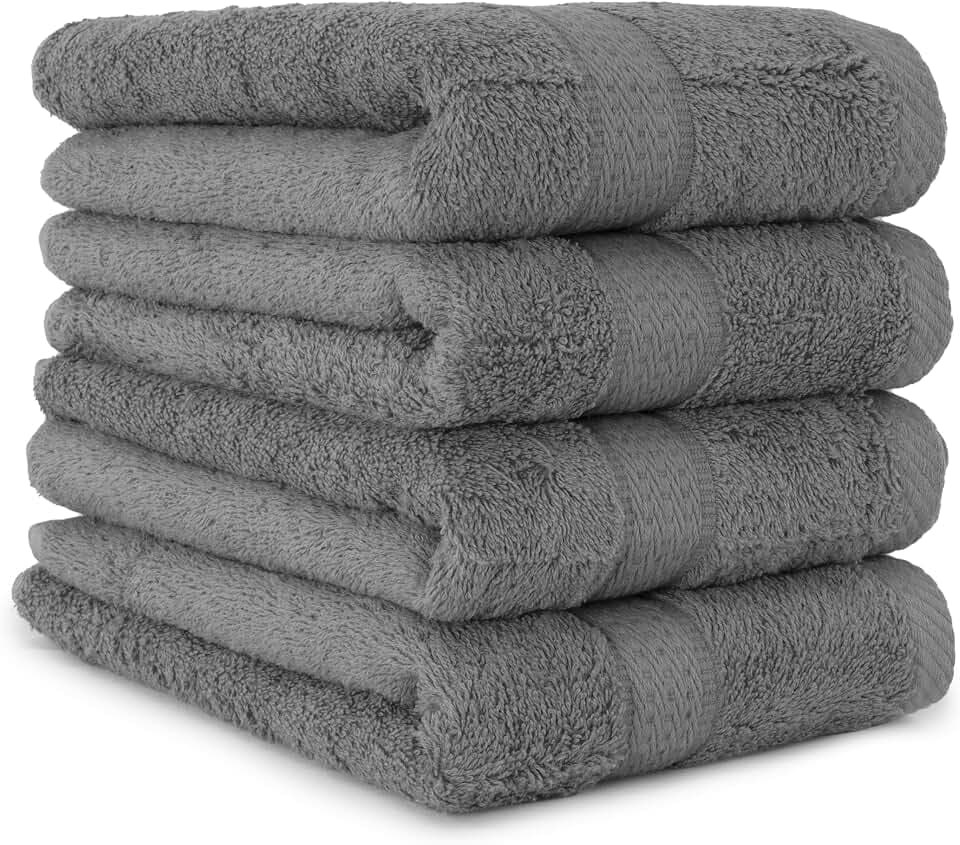 BaSaTex - 4er Pack Handtuch Set für Haushalt & Gäste - Frottee-Handtücher mit Aufhängeschlaufe aus weicher Baumwolle in 50x100cm - Waschtücher für Bad Öko-Tex Made in Green - Anthrazit