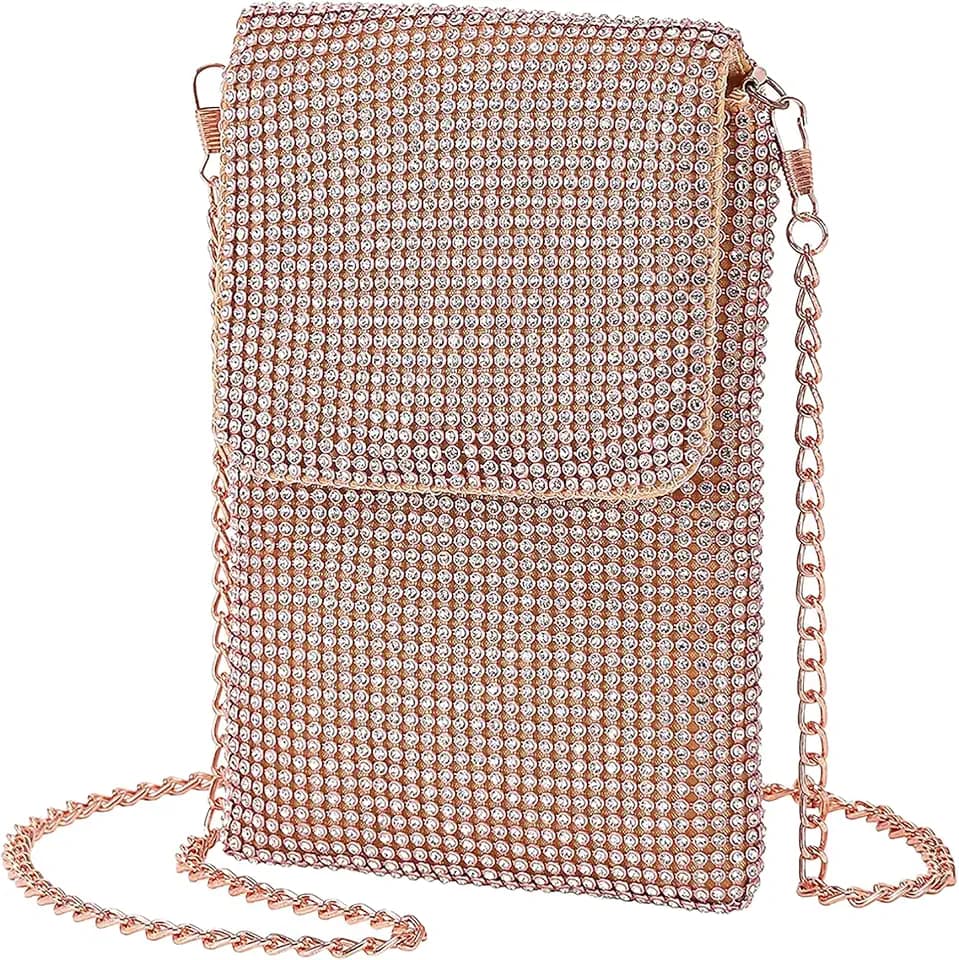 Rhinestone Crossbody Cell Phone Purse Wallet Clutch Crystal Evening Handbags Bling Shoulder Smart Phone Bag