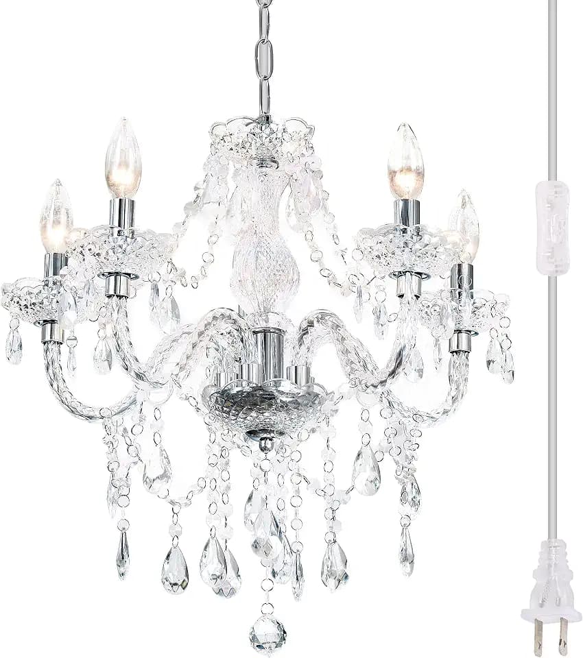 PAPAYA Plug-in 5 Light Crystal Hanging Pendant Lights Acrylic Chandelier