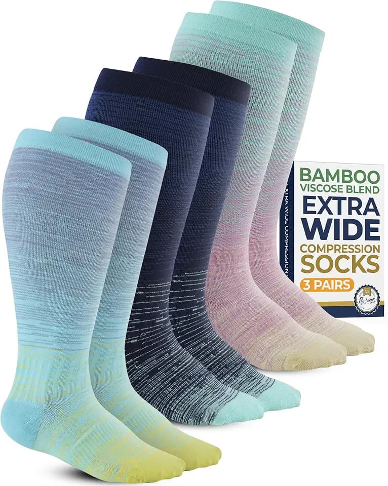 Pembrook® 3 Pairs Plus Size Compression Socks Wide Calf - Bamboo Viscose