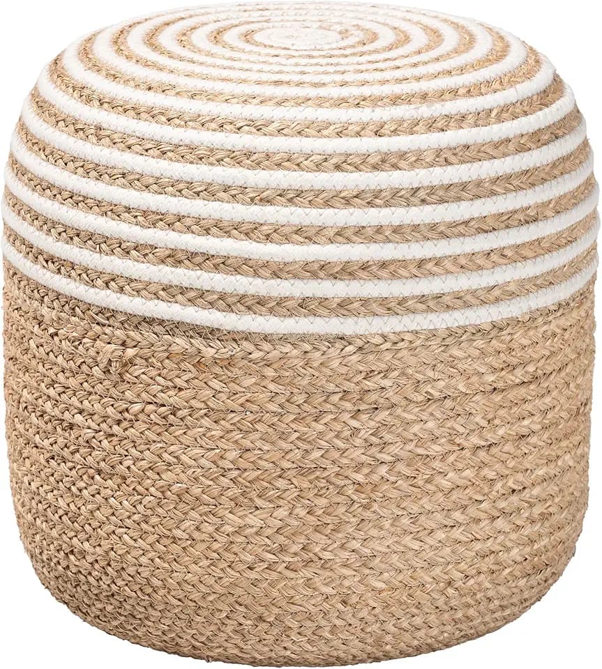 bali & pari Nequiel Modern Bohemian Natural Seagrass and Woven Rope Ottoman/Footstool