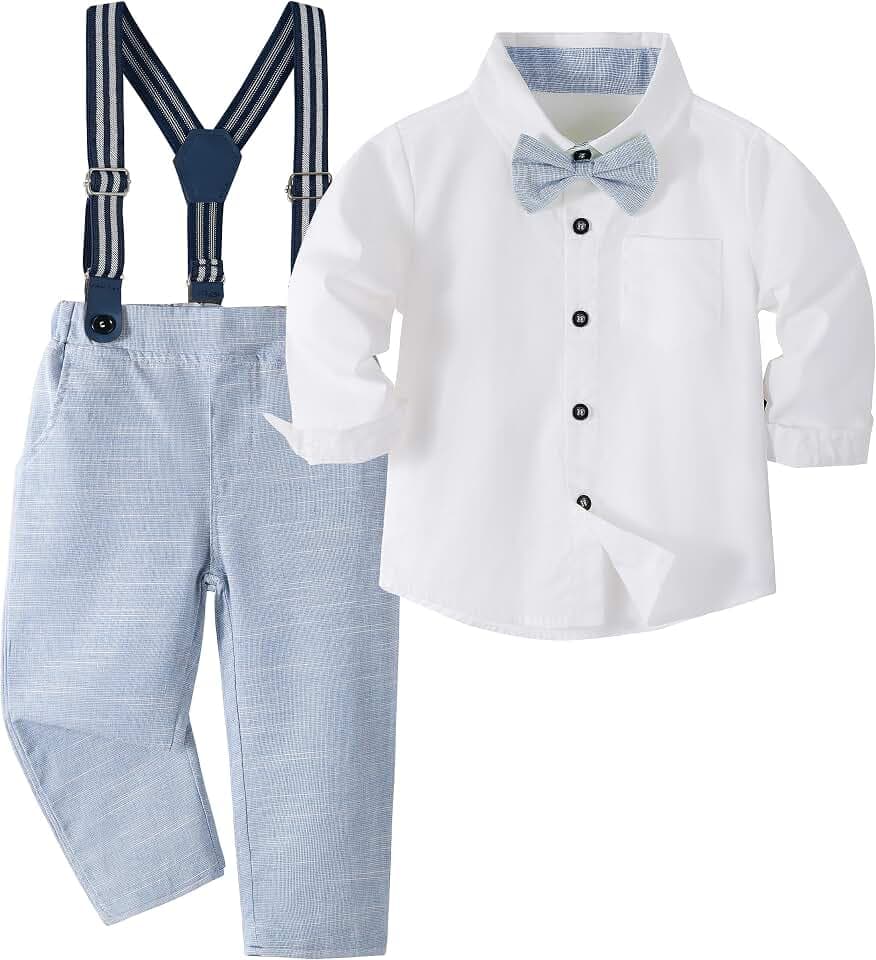 Volunboy Baby Jungen Anzug Set Bekleidung Hemd mit Fliege + Hosenträger Hosen Strampler Anzug