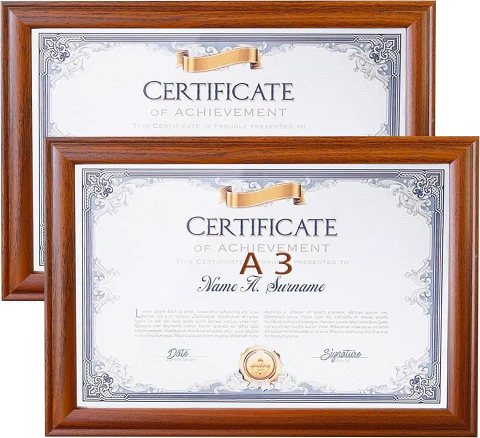 Bilderrahmen A3 Holz Braun Zertifikat Rahmen 2er-Pack 29,7x42 cm Dokumentenrahmen Picture Frame A3 Fotorahmen Bio-Acrylglas Posterrahmen Foto Display