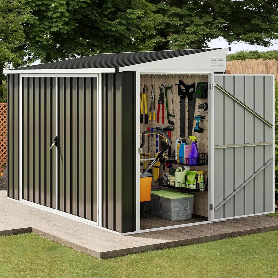 DWVO 7' x 4' Outdoor Storage Shed, Large Metal Tool Sheds, Heavy Duty Storage House with 3 Lockable Doors & Air Vent for Backyard Patio Lawn to Store Bikes, Tools, Lawnmowers, Dark Gray