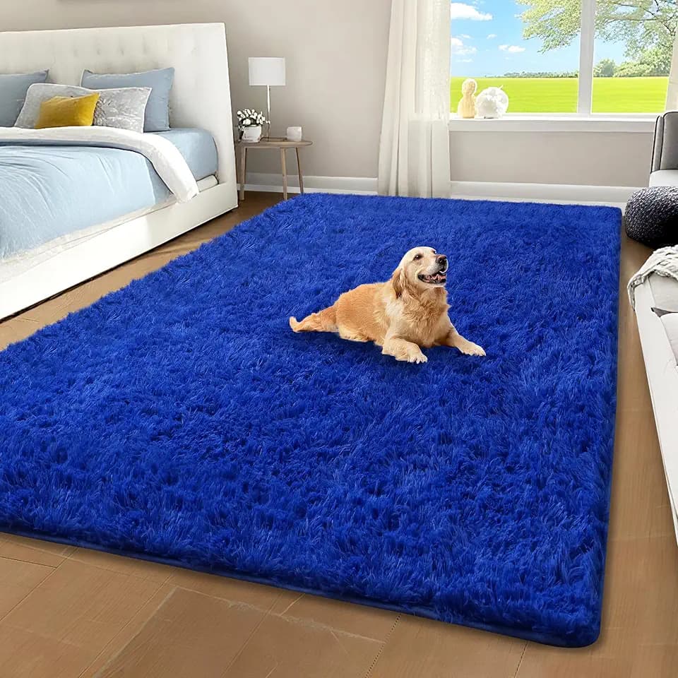 Blue Fluffy Shag Area Rug for Bedroom Living Room Boys Kids, 4x6