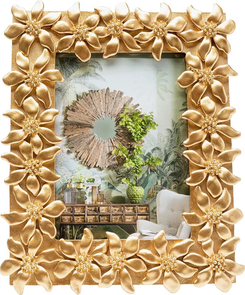 Kare Design Bilderrahmen Flower, 21x26cm, Gold, handgefertigt, Unikat, Blumen, Dekoration, Glamour, zeitlos, Office, Flur, Wohnzimmer