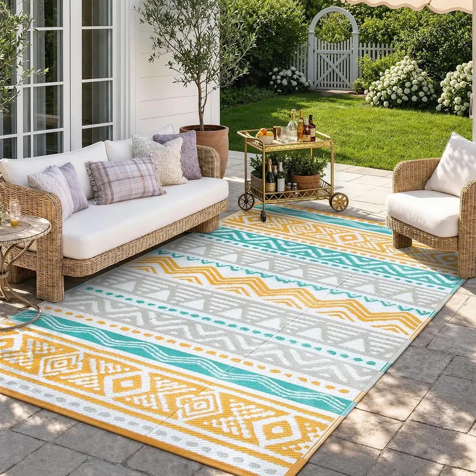 Lahome Outdoor Rug Waterproof, 5x8ft Outdoor Plastic Straw Camping Rug