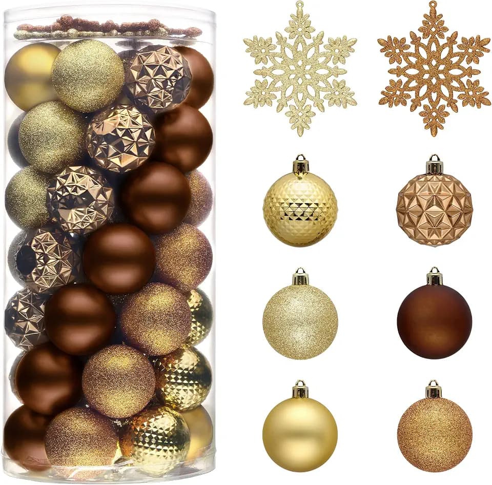 Valery Madelyn Weihnachtsbaumschmuck-Set für Valentinstag, Karneval, St. Patricks, 50 Stück, 5,9 cm, Bronze, Kupfer, Gold, bruchsicher, Weihnachtskugel, Ornamente, hängende Feiertagsparty-Dekoration