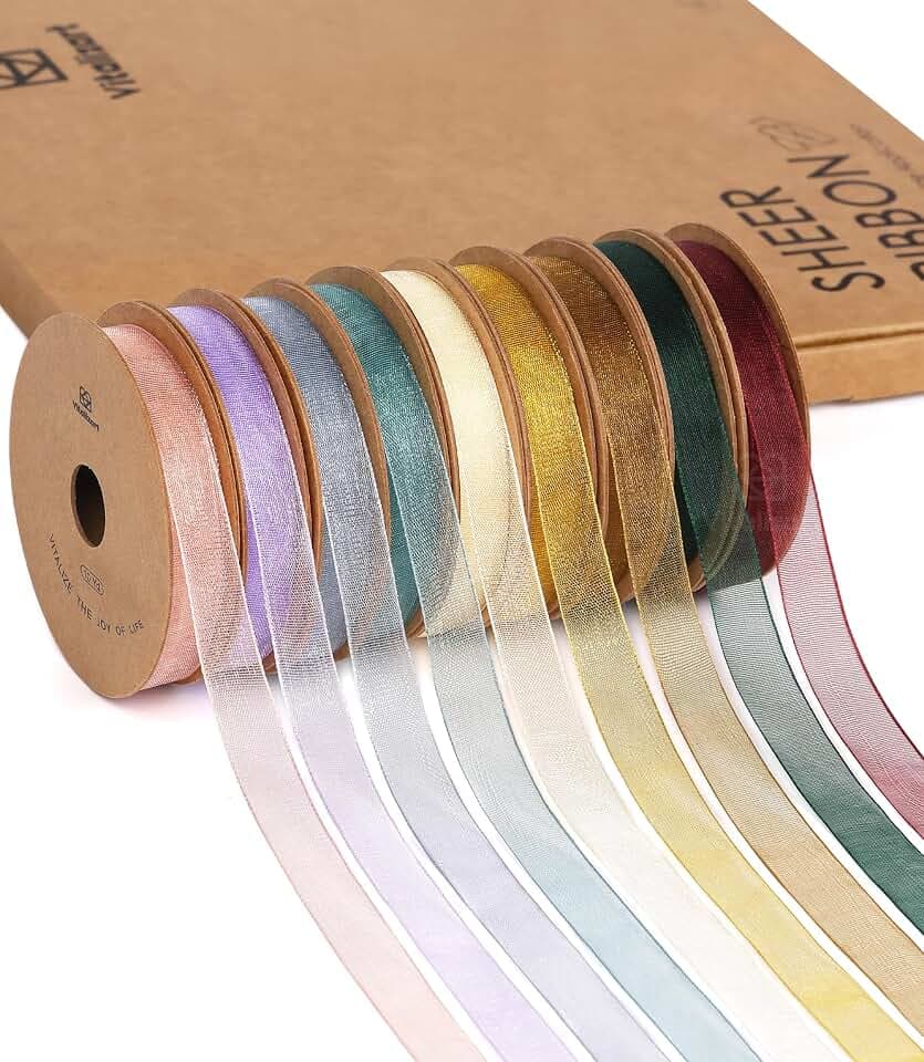 Vitalizart 0,95 cm x 82,3 m Organzaband Hellen Farben Schmales Bastelband