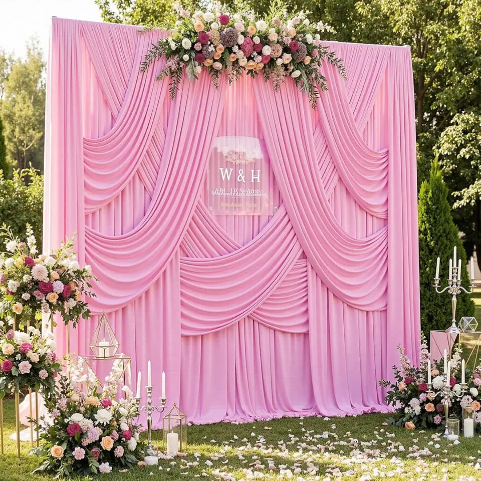 20ft x 12ft Wrinkle Free Pink Backdrop Curtain for Parties, Silky Polyester 4 Panels 12ft Long Photo Backdrop Drapes Back Drop Cloth for Wedding Birthday Party Baby Shower Photography Background