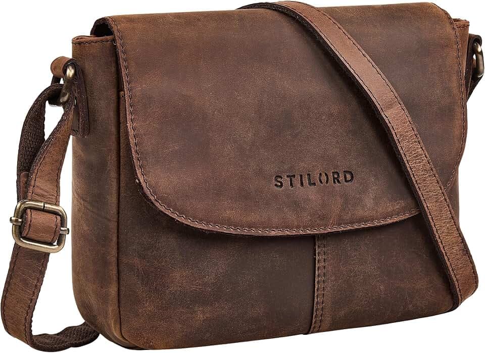 STILORD Elowen Stylishe Kleine Umhängetasche Damen Leder Handtasche Dunkelbraun Klein Echtleder Damentasche Vintage Ledertasche Crossbody Bag Schultertasche