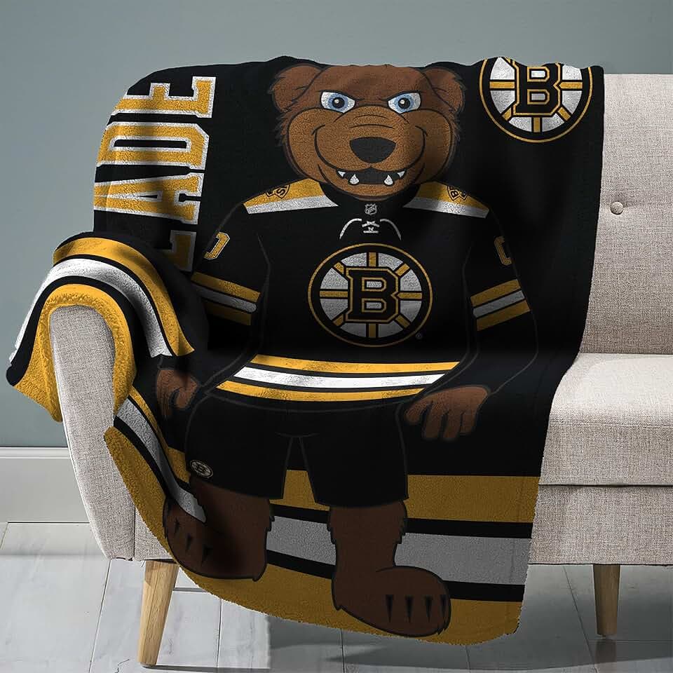 Sleep Squad Boston Bruins Blades 60 x 80 Rachel Plush Blanket A NHL Mascot Super-Soft Throw