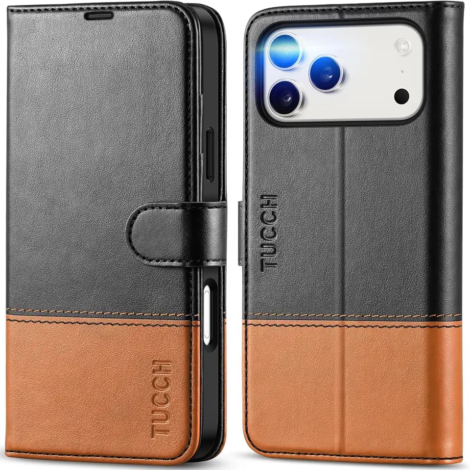 TUCCH Wallet Case for iPhone 18 Pro Max/17 Pro Max, Stand, Black & Brown
