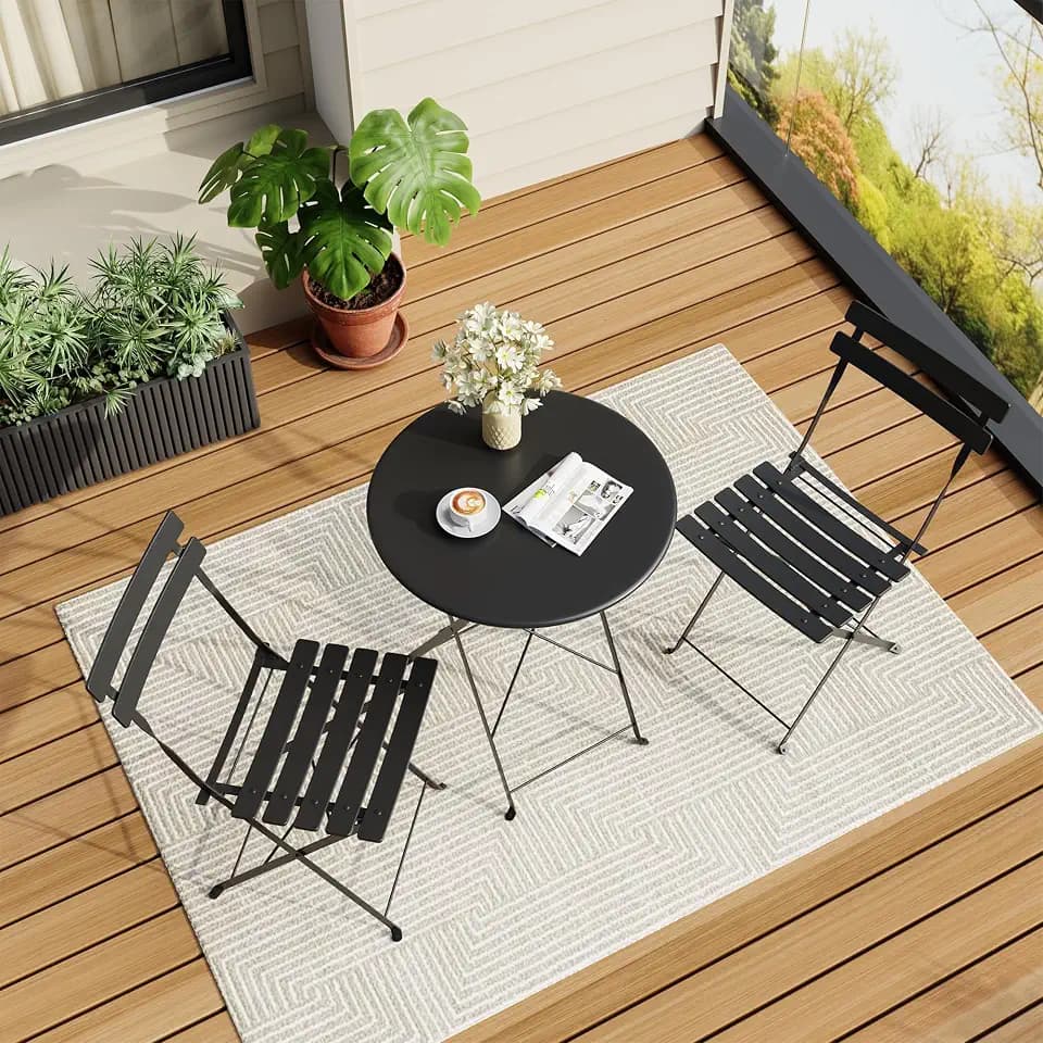 Bistro Table and Chairs Set of 2, 3 Piece Folding Patio Bistro Set, Black