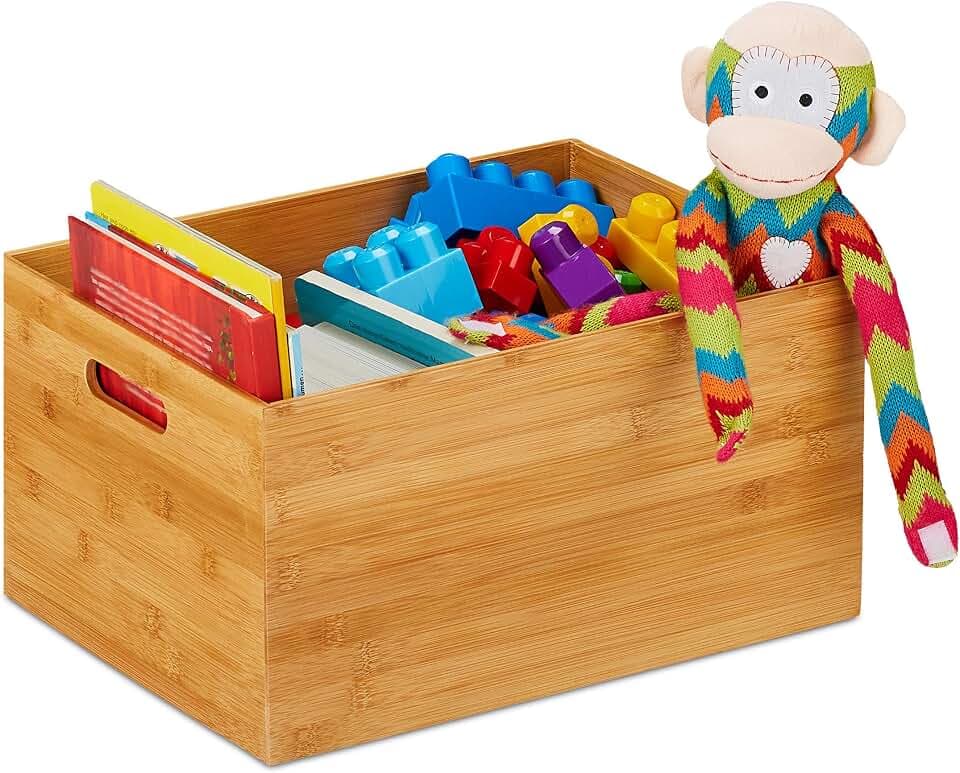Relaxdays Aufbewahrungskiste Bambus, stabil, offen, Ordnungsbox ohne Deckel, HBT: 21 x 40 x 30 cm, Bambuskiste, natur, Groß