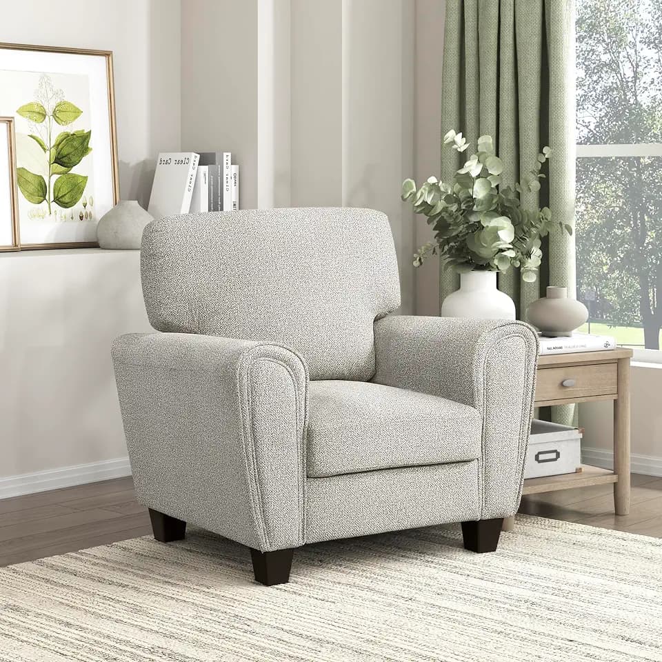 Lexicon Chenille Upholstered Accent Chair, Modern Living Room Chair with Removable Back Cushion Cover, Track Arms, for Office/Bedroom/Apartment, Easy Assembly, Gray