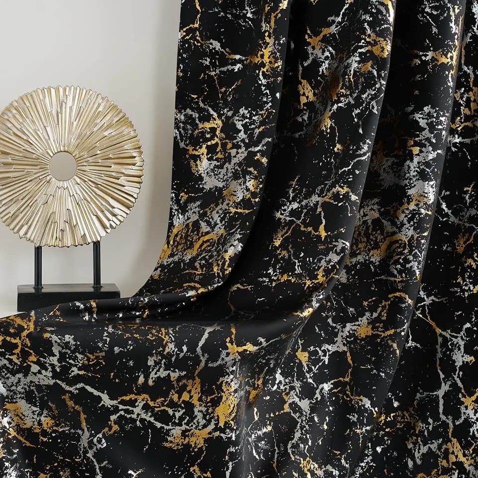 NICETOWN Silver and Gold Marble Patterned 100% Blackout Curtains for Bedroom Living Room 96 Inch Length 2 Panels Full Light Blocking Thermal Insulated Noise Reducing Grommet Modern Drapes, 52" W