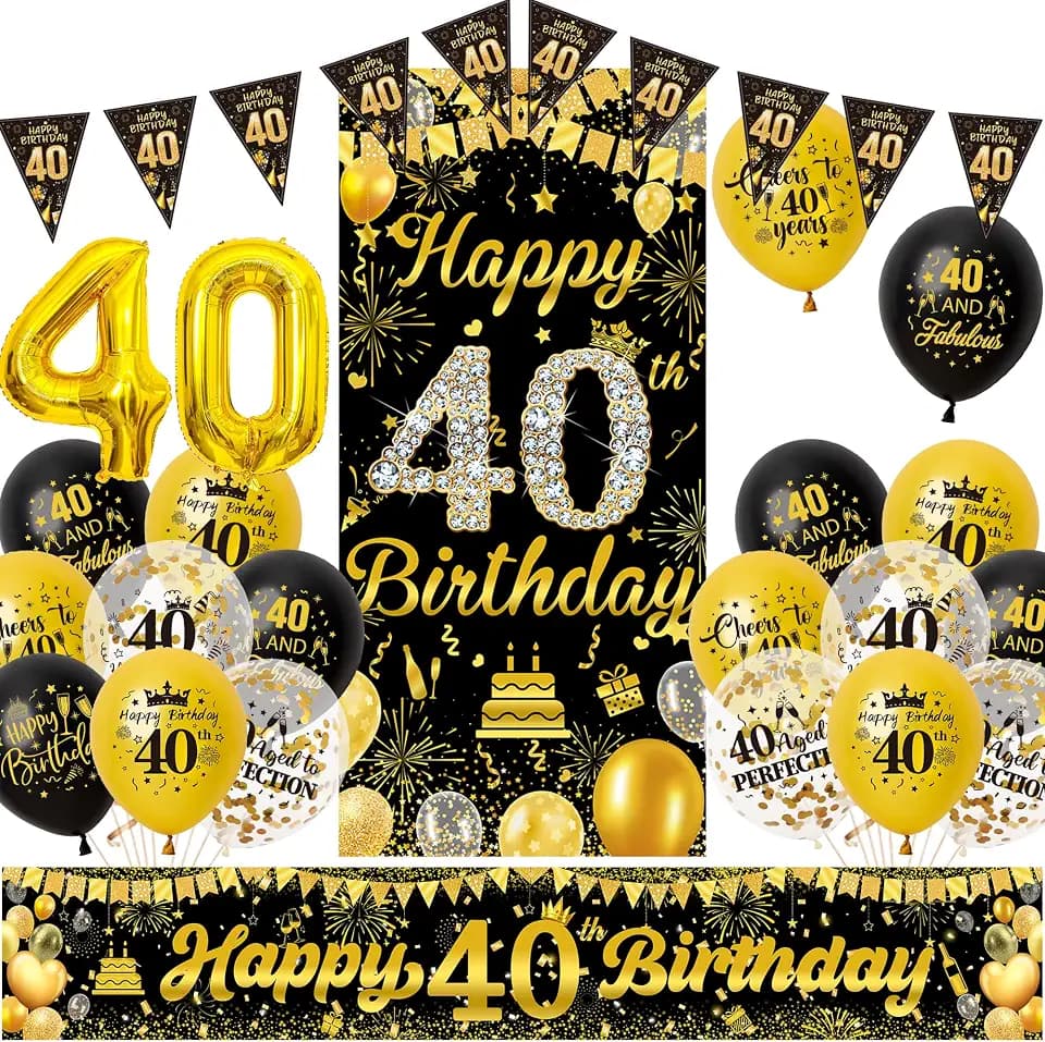 Xietaea Deko 40 Geburtstag Mann Frau, Schwarz Gold Luftballons Banner Set