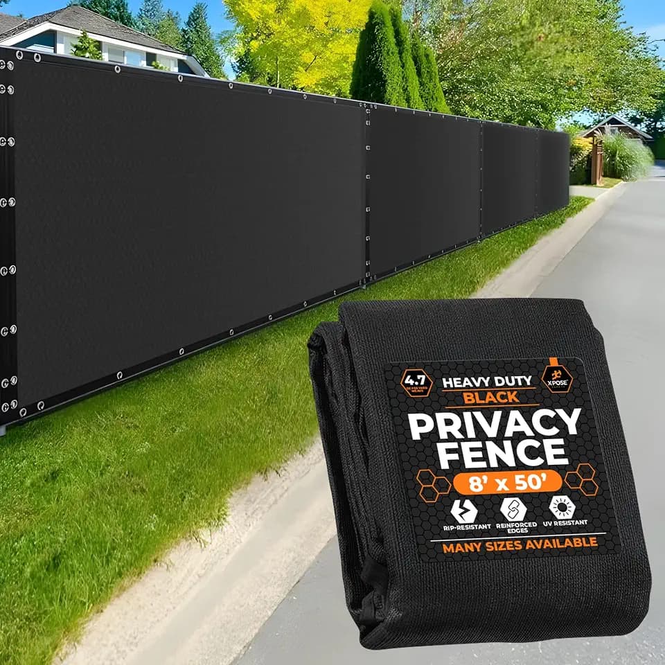 Xpose Safety Privacy Fence Screen 8’ x 50’ – Heavy Duty Black Mesh with 90% Visibility Block, UV Protection – Includes Cable Ties – for Garden, Yard, Nursery, Kennel, Dog Run, Greenhouse