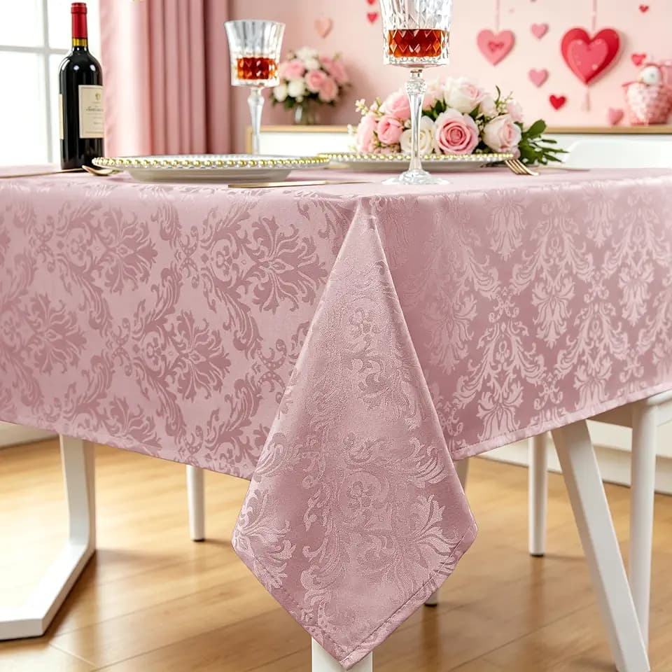 SASTYBALE Pink Jacquard Damask Rectangular Tablecloth 60 x 102 Inch
