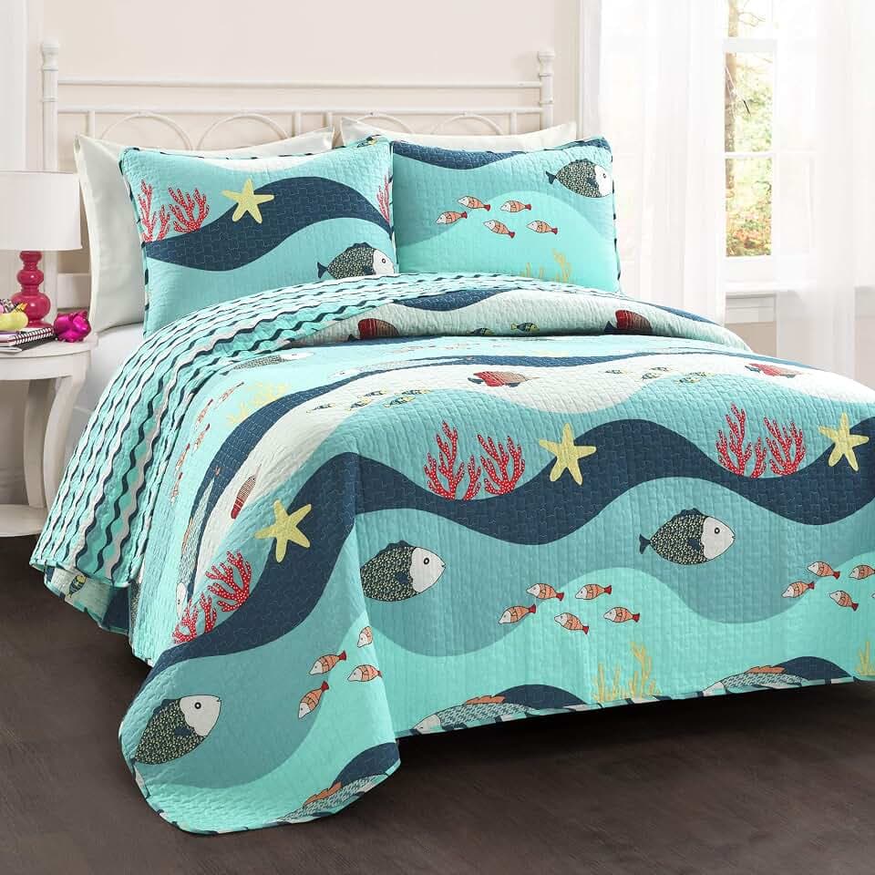 Lush Decor Sealife Bettwäsche-Set, Doppelbett, Blau, 2-teilig