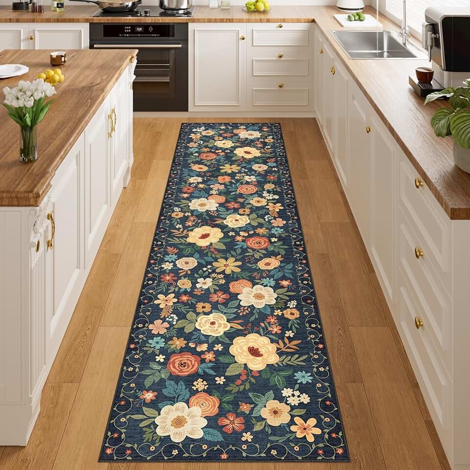 DUKINO 2x8 Runner Rug, Washable Runner Rug for Kitchen Non Slip, Navy Blue