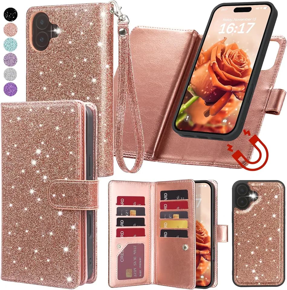 Varikke for iPhone 16 Plus Case Wallet Magnetic Detachable, Rose Gold