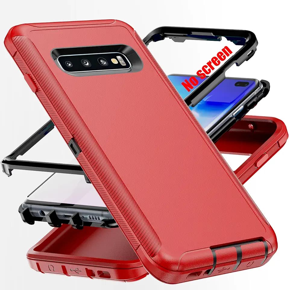 for S10+ Case,Galaxy S10 Plus Case,[Military Grade] 3 in 1 Full Body Shockproof Dust/Drop Proof Heavy Duty Protection Cover,for Samsung Galaxy S10 Plus 6.4 Inch,Black+Red