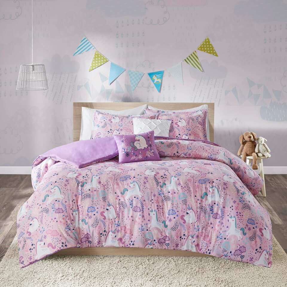 Intelligent Design Kids Cotton Unicorn Printed Pink Twin Comforter Set, 4pc