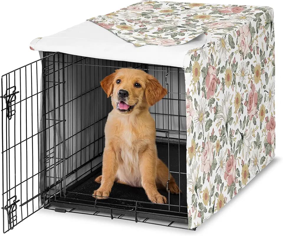 Sweet Jojo Designs 36in. Medium Dog Crate Cover (Boho Vintage Floral) Pet Cage, Kennel Covers (Bohemian, Shabby Chic, Rose, Flower, Elegant, Wildflower, Farmhouse, Blush Pink, Yellow, Green)