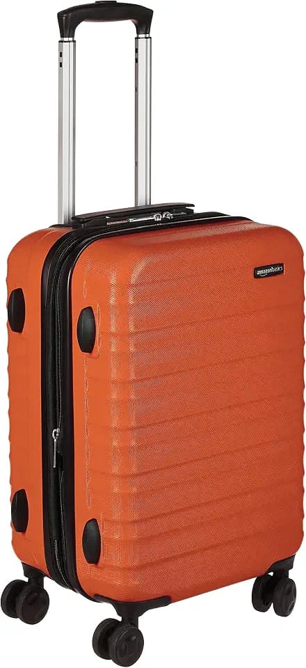 Amazon Basics Hartschalen-Koffer Klein, Erweiterbares ABS-Handgepäck, 4 Doppel-Spinnerräder, Kratzfest, 55cm x 37,5cm x 25,5cm, 32l, 3,1kg, Gebranntes Orange, für Kurzreisen und Geschäftsreisen
