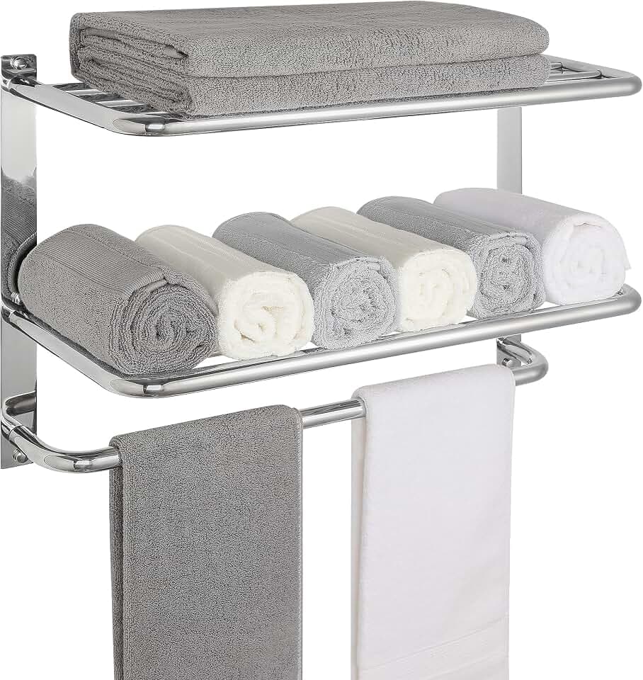 Badezimmer-Handtuchhalter mit Turmstangen – SUS 304 Edelstahl, WC, Badetuch, Regal, Wandmontage, Handtuchhalter, polierte Oberfläche, 55,9 cm, 3-stöckig