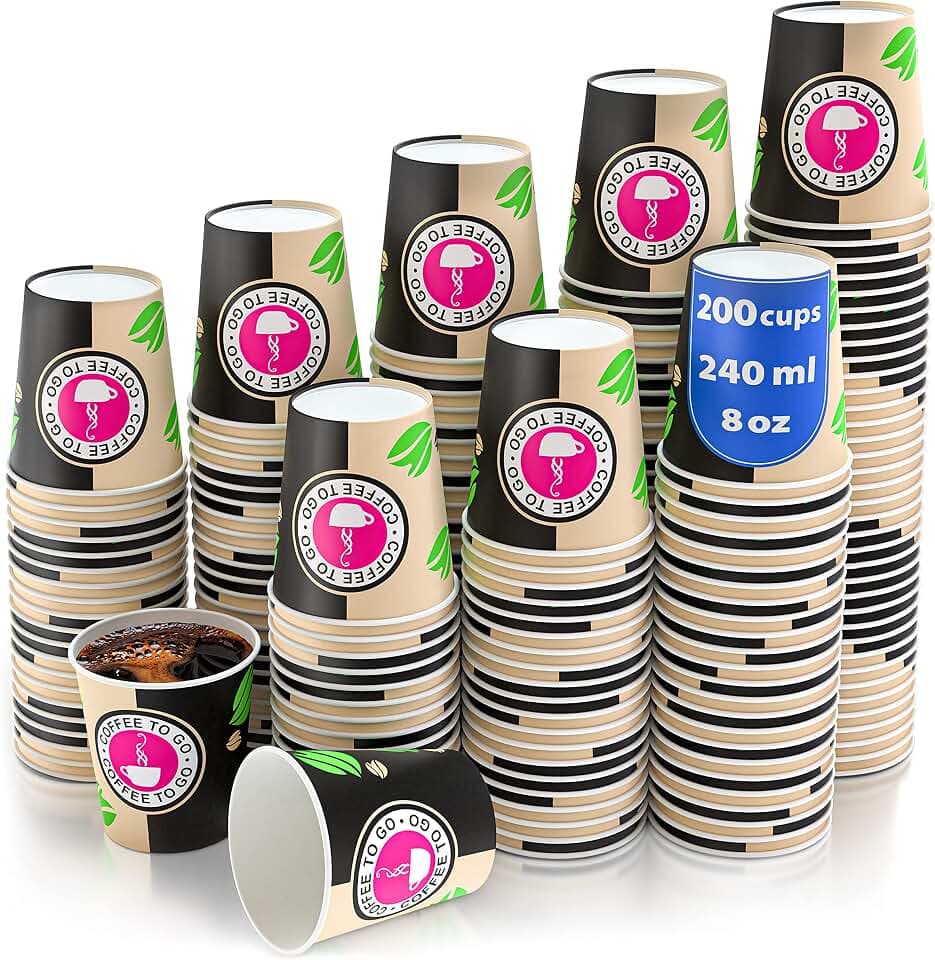CupCup 200 Pappbecher 240ml 8 Oz Coffee to Go - Kaffeebecher to Go Zum Servieren von Kaffee, Tee, heißen und kalten Getränken