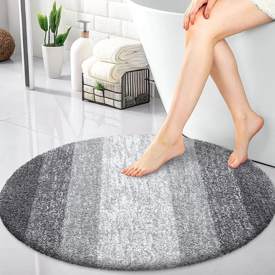 OLANLY 30-inch Round Bathroom Rugs, Extra Soft Microfiber Bath Rugs, Grey