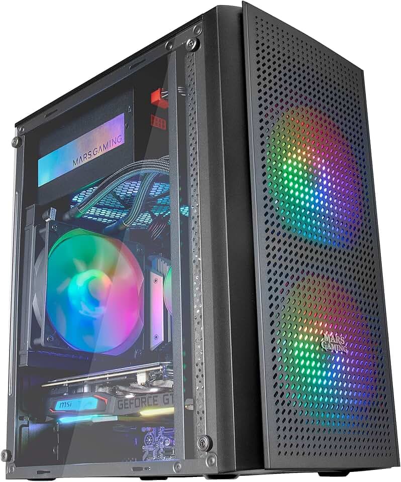 Mars Gaming MC300 Schwarz, MicroATX PC Gehäuse, Gehärtetes Glas, Mesh Front, 3xFRGB Lüfter