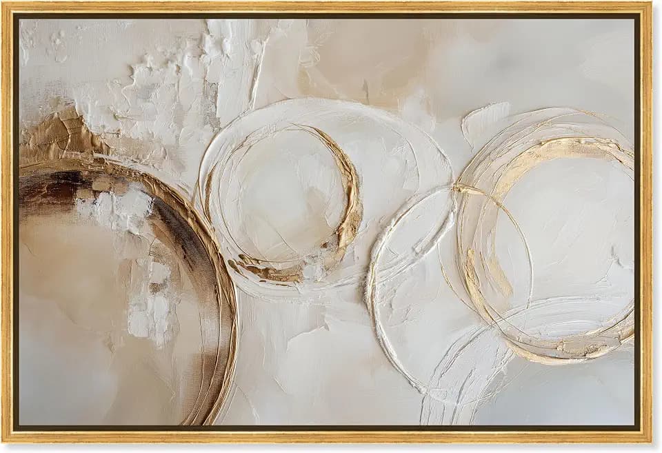 Golden Circles Framed Canvas Print Boho Gold Wall Art by Art Remedy, Gold Frame, 45 x 30