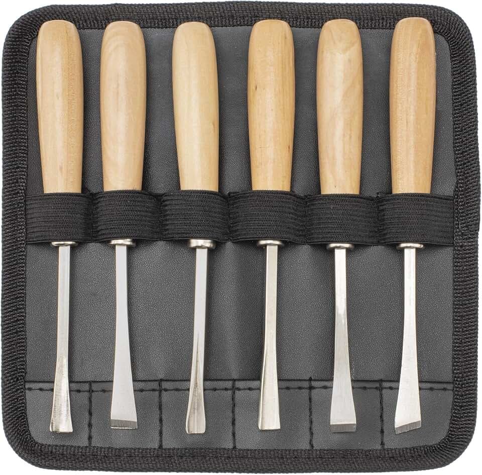 GLOREX 6 3802 847 - Schnitzwerkzeug-Set mit 6 Schnitzmessern, in Einer transportablen Tasche, ideal zum Schnitzen, Markieren, Formen, Modellieren, Schneiden und Schaben von verschiedenen Holzarten