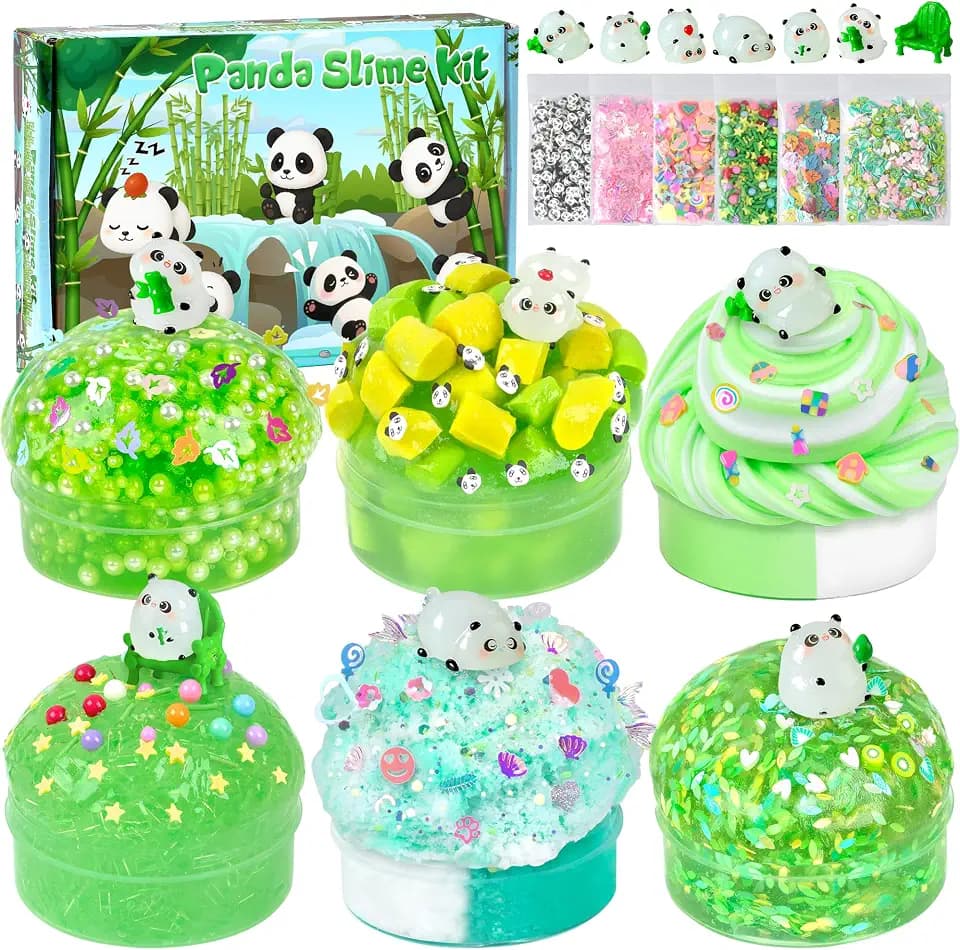 6 Pack Glow in The Dark Panda Slime Kit, Could Butter for Kids Ages 8-12